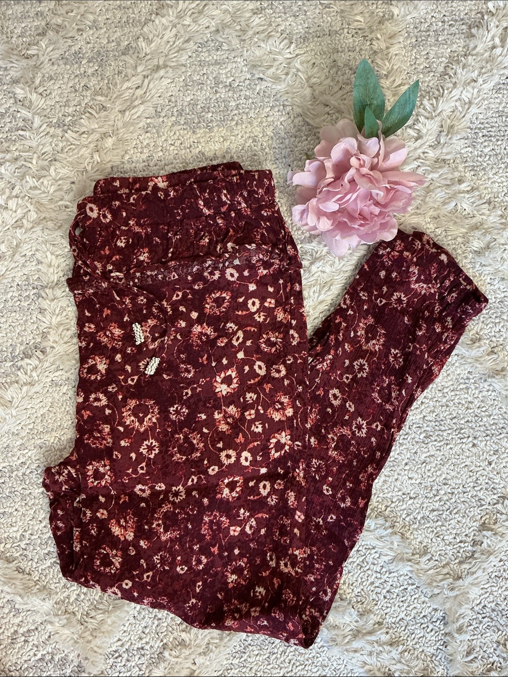Anthropologie/Tavik Burgundy and White Floral Pants